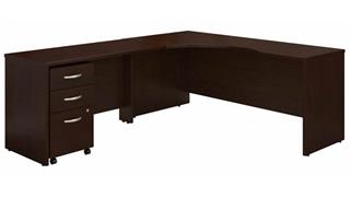 Corner Desks Bush Furnishings 72in W Left Handed Corner Desk with 48in W Return and Assembled 3 Drawer Mobile File Cabinet