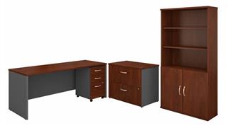 Computer Desks Bush Furnishings 72in W Office Desk with Bookcase and Assembled Lateral and Mobile File Cabinets