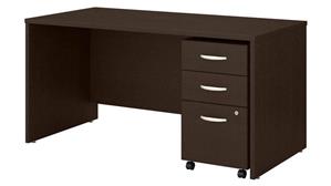 Computer Desks Bush Furnishings 60in W x 30in D Office Desk with Assembled 3 Drawer Mobile File Cabinet