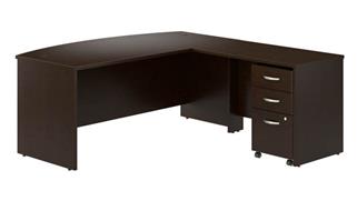 L Shaped Desks Bush Furnishings 72in W Bow Front L-Shaped Desk with 42in W Return and Mobile File Cabinet