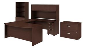 U Shaped Desks Bush Furnishings 72" W x 36" D U-Shaped Desk with Hutch, Bookcase and 2 Assembled File Cabinets