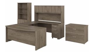 U Shaped Desks Bush Furnishings 72in W x 36in D U-Shaped Desk with Hutch, Bookcase and 2 Assembled File Cabinets