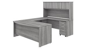 U Shaped Desks Bush Furnishings 72in W x 36in D U-Shaped Desk with Hutch and Assembled Mobile File Cabinet