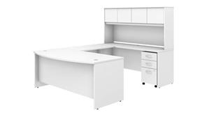U Shaped Desks Bush Furnishings 72in W x 36in D U-Shaped Desk with Hutch and Assembled Mobile File Cabinet