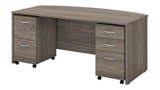 Executive Desks Bush Furnishings 72in W x 36in D Bow Front Desk with 2 Assembled Mobile File Cabinets