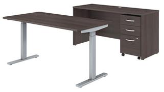 Adjustable Height Desks & Tables Bush Furnishings 60in W x 30in D Height Adjustable Standing Desk, Credenza and Assembled Mobile File Cabinet