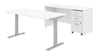 Adjustable Height Desks & Tables Bush Furnishings 60in W x 30in D Height Adjustable Standing Desk, Credenza and Assembled Mobile File Cabinet