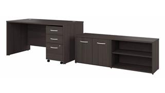 Computer Desks Bush Furnishings 72in W x 30in D Office Desk with Storage Return and Mobile File Cabinet
