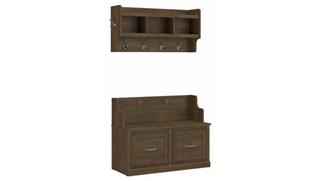 Benches Bush Furnishings 40in W Entryway Bench with Doors and Wall Mounted Coat Rack