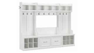 Benches Bush Furnishings Full Entryway Storage Set with Coat Rack and Shoe Bench with Doors