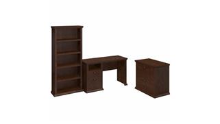 Computer Desks Bush Furnishings 50in W Desk with Lateral File Cabinet and 5 Shelf Bookcase