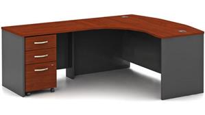 L Shaped Desks Bush Furnishings 60in W L-Shaped Bow Front Desk with Assembled 3 Drawer Mobile File Cabinet