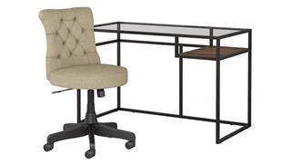 Writing Desks Bush 48" W Glass Top Writing Desk with Mid Back Tufted Office Chair