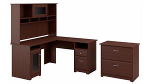 L Shaped Desks Bush 60" W L-Shaped Computer Desk with Hutch and Lateral File Cabinet