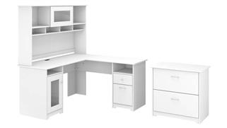 L Shaped Desks Bush 60in W L-Shaped Computer Desk with Hutch and Lateral File Cabinet