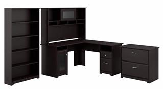 L Shaped Desks Bush 60" W L-Shaped Desk with Hutch, Lateral File Cabinet and 5 Shelf Bookcase
