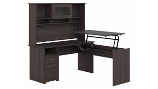 Adjustable Height Desks & Tables Bush 60in W 3 Position L-Shaped Sit to Stand Desk with Hutch
