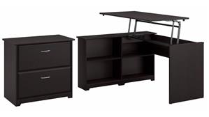 Adjustable Height Desks & Tables Bush 52in W 3 Position Sit to Stand Corner Bookshelf Desk with Lateral File Cabinet