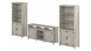TV Stands Bush Farmhouse TV Stand for 70in TV with (Set of 2) 5 Shelf Bookcases with Doors