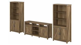 TV Stands Bush Farmhouse TV Stand for 70" TV with (Set of 2) 5 Shelf Bookcases with Doors