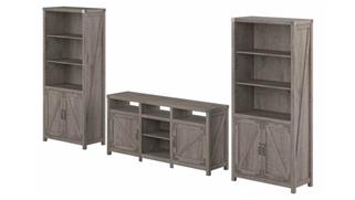 TV Stands Bush Farmhouse TV Stand for 70in TV with (Set of 2) 5 Shelf Bookcases with Doors