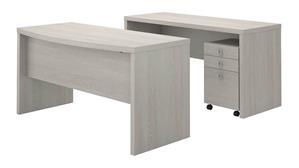 Office Credenzas Bush Bow Front Desk and Credenza with Mobile File Cabinet