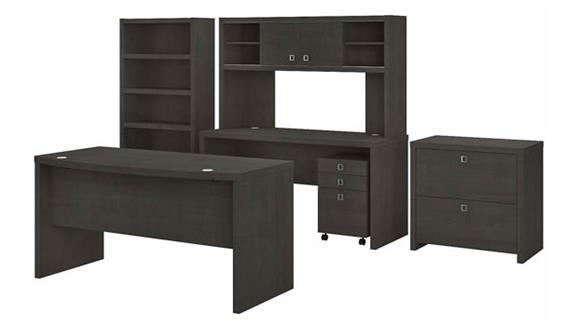 Executive Desks Bush Bow Front Desk, Credenza with Hutch, Bookcase and File Cabinets