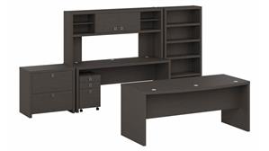 Executive Desks Bush 72in W Bow Front Desk, 72in W Credenza Desk, 72in W Hutch, Bookcase, Lateral File and 3 Drawer Mobile File