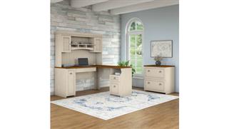 L Shaped Desks Bush 60" W L-Shaped Desk with Hutch and Lateral File Cabinet
