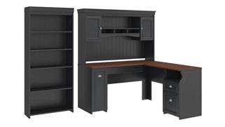 L Shaped Desks Bush 60" W L-Shaped Desk with Hutch and 5 Shelf Bookcase