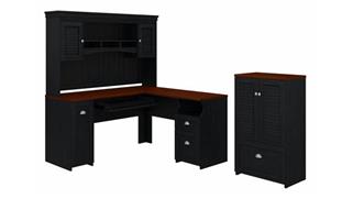 L Shaped Desks Bush 60" W L-Shaped Desk with Hutch and Storage Cabinet with File Drawer