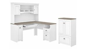 L Shaped Desks Bush 60in W L-Shaped Desk with Hutch and Storage Cabinet with File Drawer