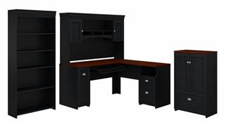 L Shaped Desks Bush 60" W L-Shaped Desk with Hutch, Storage Cabinet with File Drawer and 5 Shelf Bookcase