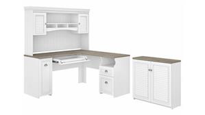 L Shaped Desks Bush 60" W L-Shaped Desk with Hutch and Small Storage Cabinet