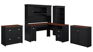 L Shaped Desks Bush 60" W L-Shaped Desk with Hutch, Lateral File Cabinet, Bookcase and Storage Cabinet