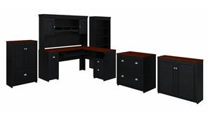 L Shaped Desks Bush 60in W L-Shaped Desk with Hutch, Lateral File Cabinet, Bookcase and 2 Storage Cabinets
