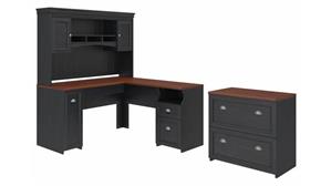 L Shaped Desks Bush 60" W L-Shaped Desk with Hutch and Lateral File Cabinet