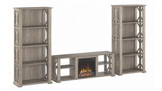 Electric Fireplaces Bush Farmhouse TV Stand for 70" TV with Fireplace Insert and 4 Shelf Bookcases (Set of 2)
