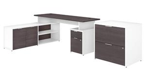 L Shaped Desks Bush 72in W L-Shaped Desk with Drawers and Lateral File Cabinet