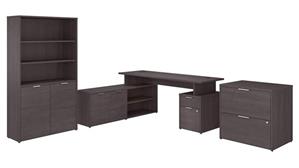 L Shaped Desks Bush 72in W L-Shaped Desk with Lateral File Cabinet and 5 Shelf Bookcase