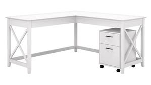 L Shaped Desks Bush 60in W L-Shaped Desk with Mobile File Cabinet