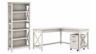 L Shaped Desks Bush 60" W L-Shaped Desk with Mobile File Cabinet and 5 Shelf Bookcase