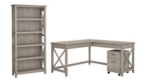 L Shaped Desks Bush 60in W L-Shaped Desk with Mobile File Cabinet and 5 Shelf Bookcase