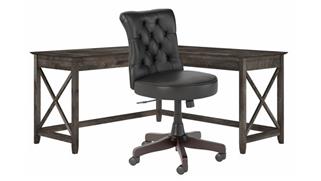 L Shaped Desks Bush 60in W L-Shaped Desk with Mid Back Tufted Office Chair
