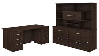 Executive Desks Bush 72in W x 36in D Executive Desk with 2 -3 Drawer Vertical File Cabinets - Assembled, 2 - 2 Drawer Lateral File Cabinets - Assembled, and Hutch