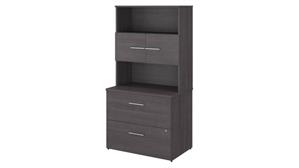 File Cabinets Lateral Bush 36in W 2 Drawer Lateral File Cabinet - Assembled, with Hutch