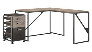 L Shaped Desks Bush 50in W L-Shaped in Dustrial Desk with 3 Drawer Mobile File Cabinet