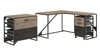 L Shaped Desks Bush 50in W L-Shaped in Dustrial Desk with Lateral and Mobile File Cabinets