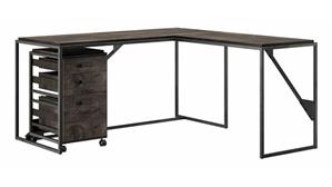 L Shaped Desks Bush 62" W L-Shaped Industrial Desk with 3 Drawer Mobile File Cabinet