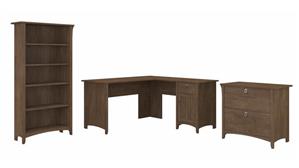L Shaped Desks Bush 60in W L-Shaped Desk with Lateral File Cabinet and 5 Shelf Bookcase
